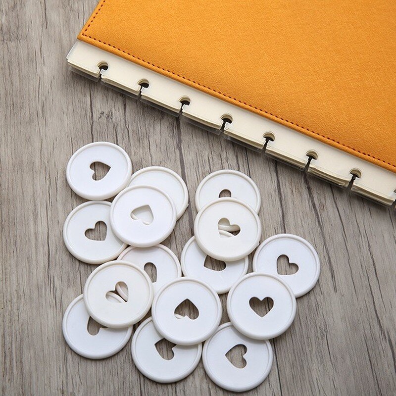 Disques à reliure cœur blanc, 30 pièces, en plastique, bouton rond, reliure à feuilles mobiles, disque pour ordinateur portable, trou en forme de champignon, boucle, fournitures de bureau