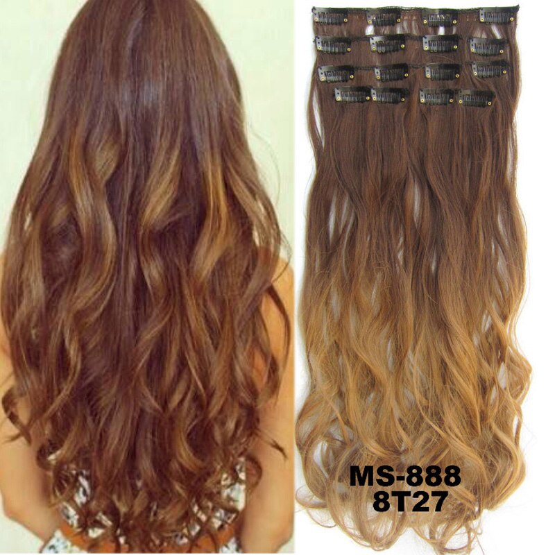 Extensiones de pelo sintético ondulado 7 unids/set, Clip de 22 pulgadas, 100g, Color negro, marrón, degradado postizo, resistente al calor