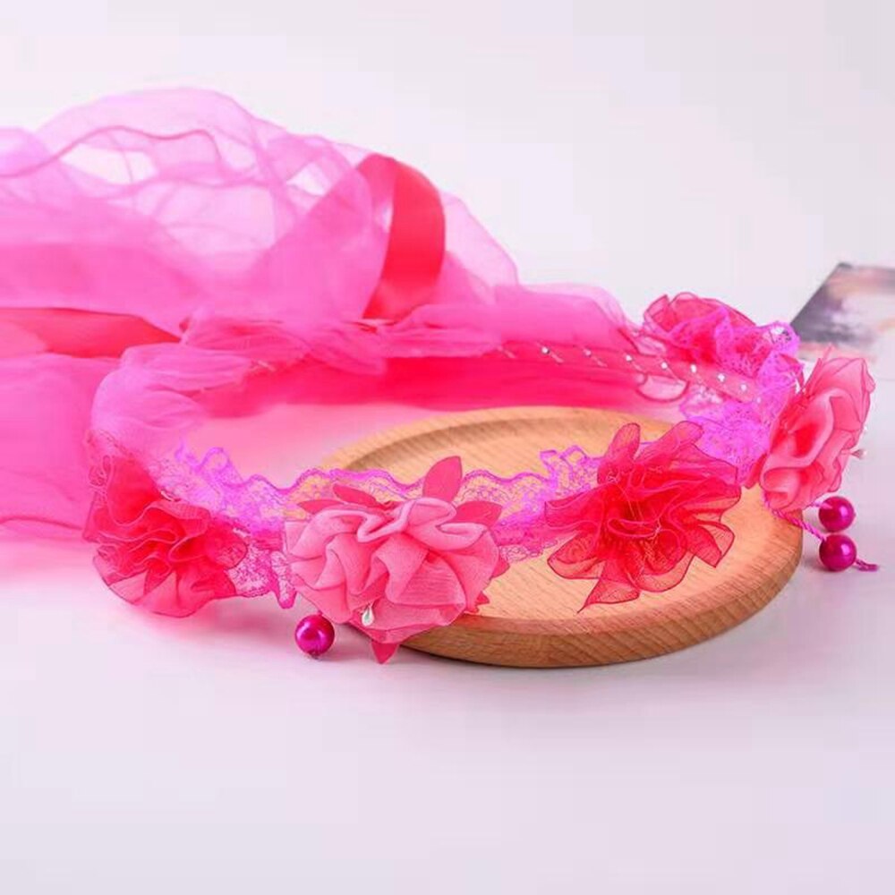 Girls Princess Crown Headband Tulle Bridal Veils Garland Wedding Party Wreath Children Hair band Solid Color Beaded Tassel: 7