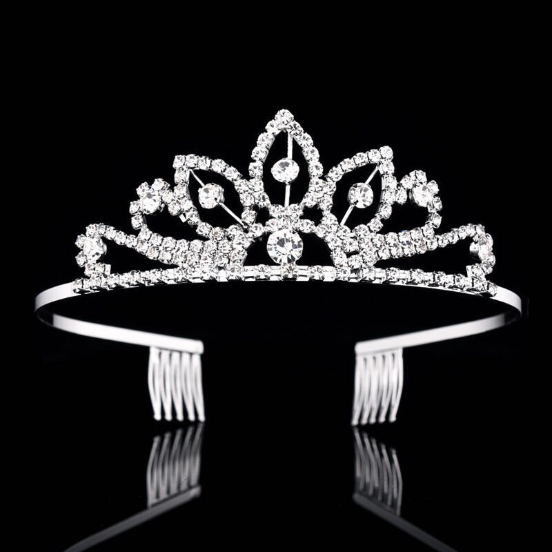 Princess Wedding Bridesmaid tiara with girl's crystal rhinestone hair ornament for bride's head: Imitation Rhodium Plated