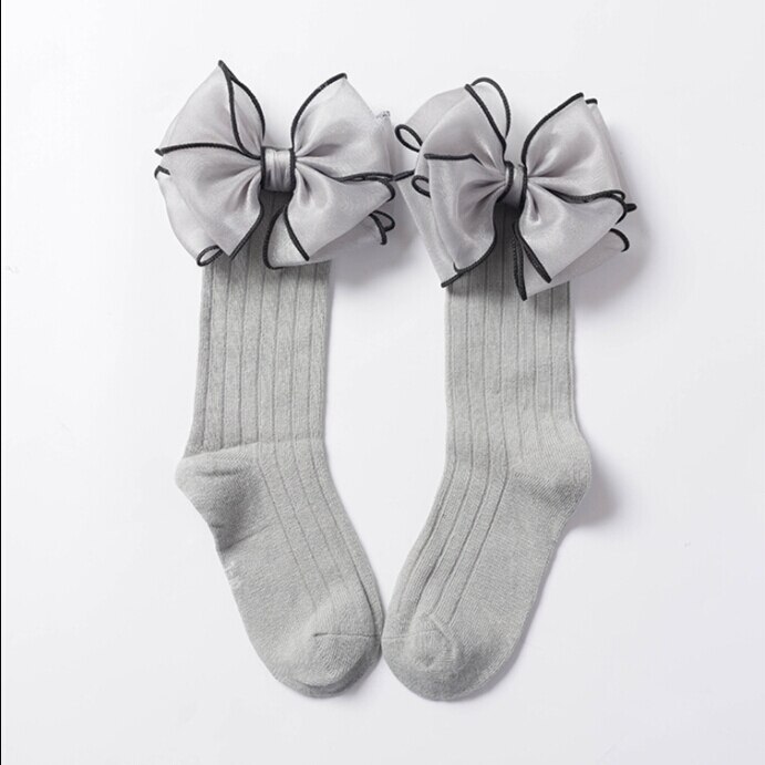 Babymeisjeskousen met strikje, prinsessenkatoenen warme kousen met linten in meerdere kleuren: Grijs / Ik