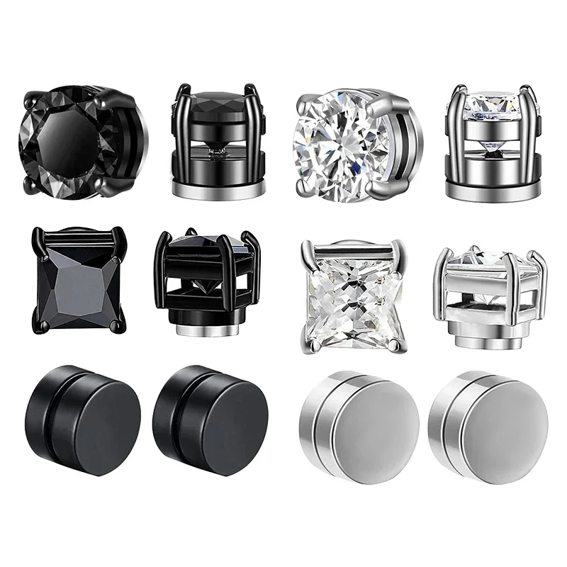 3/4/6 Paar Kristall Starke Magnetische Ohrstecker Clip Ohrringe für Männer Frauen Punk Runde Zirkon Magnet Ohrringe Nicht durchbohren Schmuck: Hellgelb Gold Farbe