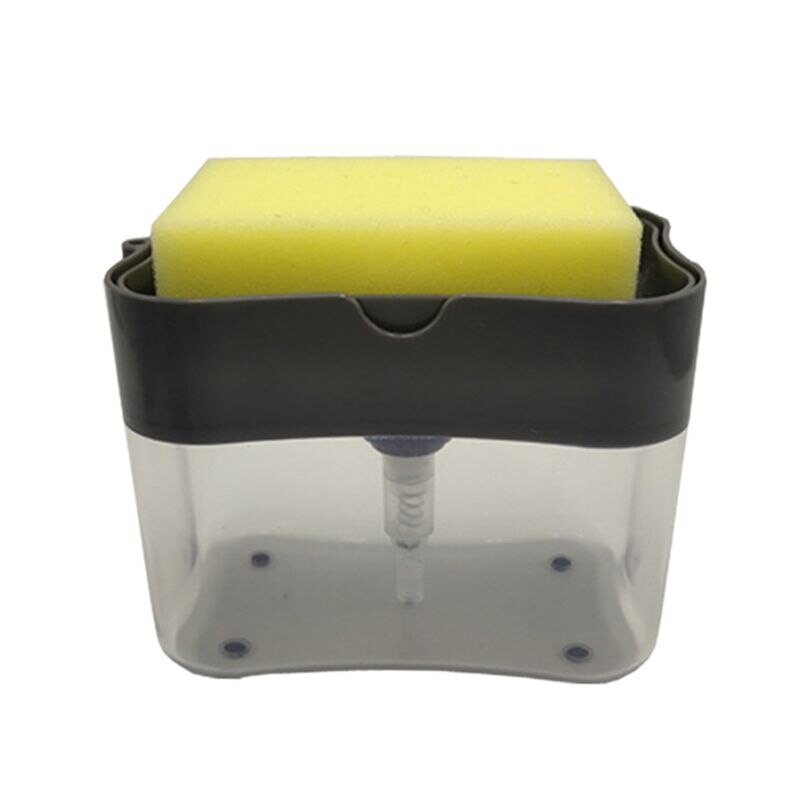 Liquid Soap Pump Dispenser with Sponge Holder Cleaning Container Manual Press Soap Organizer Kitchen Cleaner Tool Home: Dark Grey