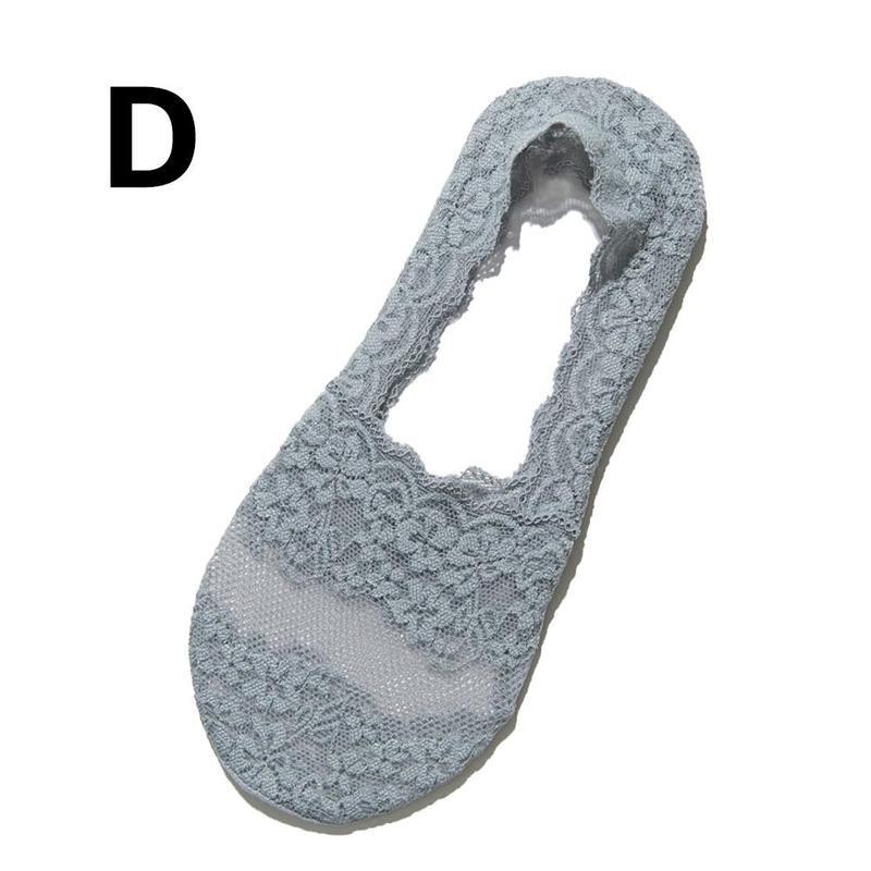 Calcetines náuticos de encaje para mujer, de silicona, antideslizantes, finos, de algodón, transpirables, cortos, florales, bordados, C6P0: D