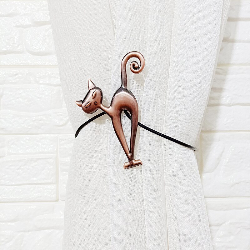 Tegneserie katt gardin stropp tilbehør hjemmedekorasjon retro magnetiske gardiner tieback spenne holder gardiner spenne klips: Rose gull katt