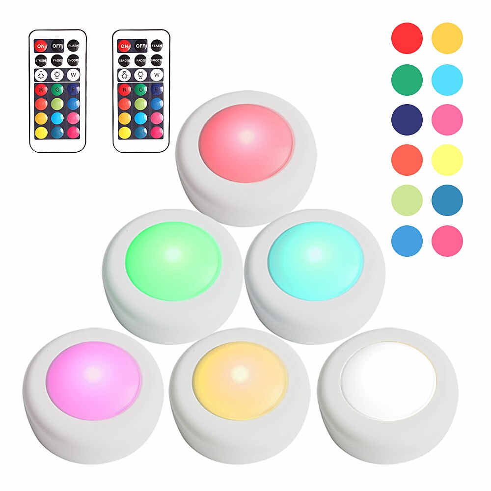 Dimmable RGB LED Lights Kitchen Lamp Touch Sensor Wardrobe/Closet/Cabinet Night Light Puck Light with Remote Controller 12 Color