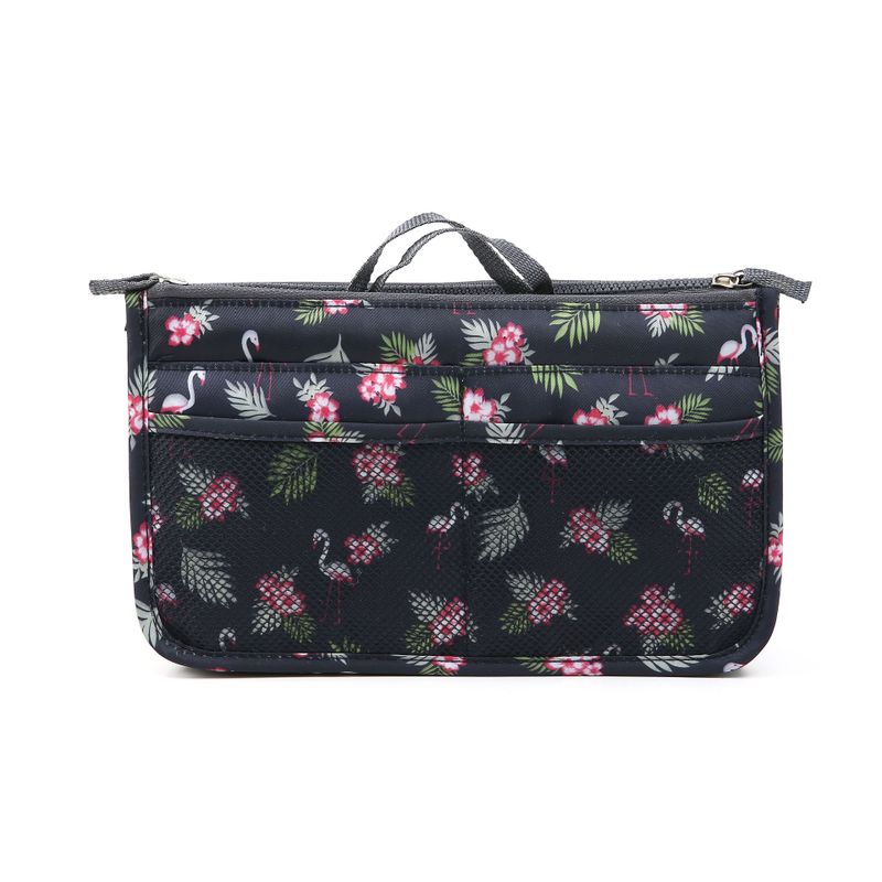 Fudeam Polyester Flamingo Draagbare Cosmetische Tas Vrouwen Multifunctionele Reizen Opslag Organiseren Handtas Make Up Cosmetische Cases: Black Flamingo