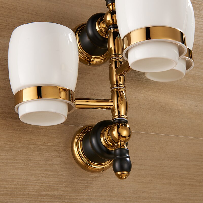 Portavasos de porcelana ajustable para baño, soporte de lujo de oro para tres tazas, para cepillo de dientes, montado en la pared, XL66836