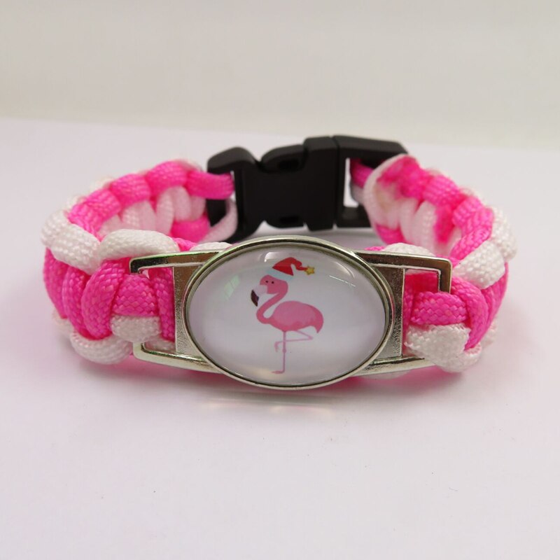 Infinity Liefde Flamingo Gevlochten Armband Charm Glas Kraal Roze Paracord Armbanden Vrouwen Mannen Meisjes Sieraden