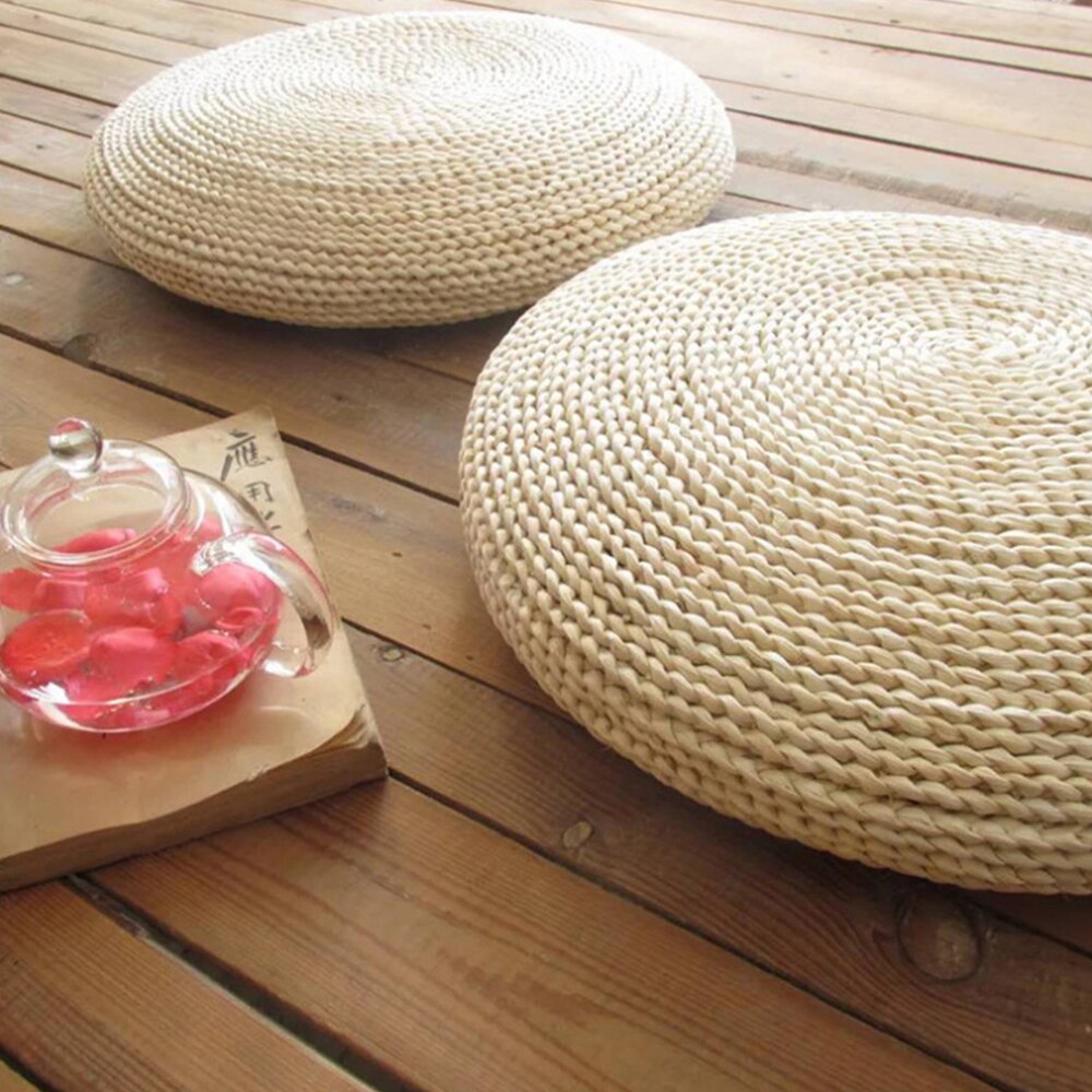 Puff Natural-cojín redondo de paja Natural tejido a mano, almohada de meditación, suelo suave, silla de Yoga, alfombrilla para asiento, Tatami, almohadilla para ventana