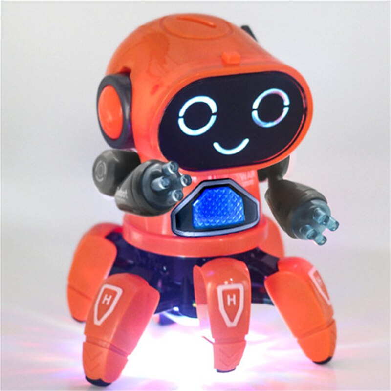 Legetøj til børn elektrisk farverigt lys dansemusik blæksprutte robot pædagogisk legetøj til drenge piger: Orange