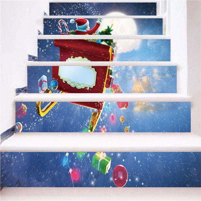 Noël bonhomme de neige escalier décor autocollants PVC étanche escalier affiche auto-adhésif papier peint pour couloir escalier décalcomanies: LT196 / 13pcs