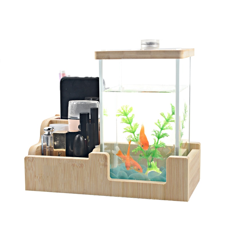 Solid Wood Storage Fish Tank Small Fighting Fish Bowls Ecological Tank Mini Landscape Aquarium Desktop Fish Tank Decoration