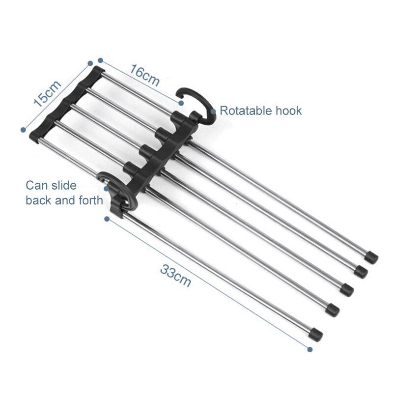 Percheros portátiles de acero inoxidable de 5 niveles para pantalones percha multifunción para pantalones, ganchos para pantalones, organización de almacenamiento de ropa,