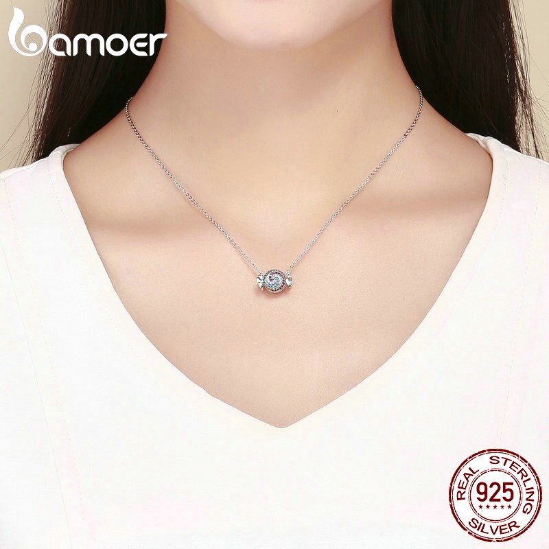 Amuletos de arcoíris de caramelo de Plata de Ley 925 de BAMOER, abalorios coloridos de Circonia cúbica, pulseras, collares, accesorios de joyería DIY SCC898