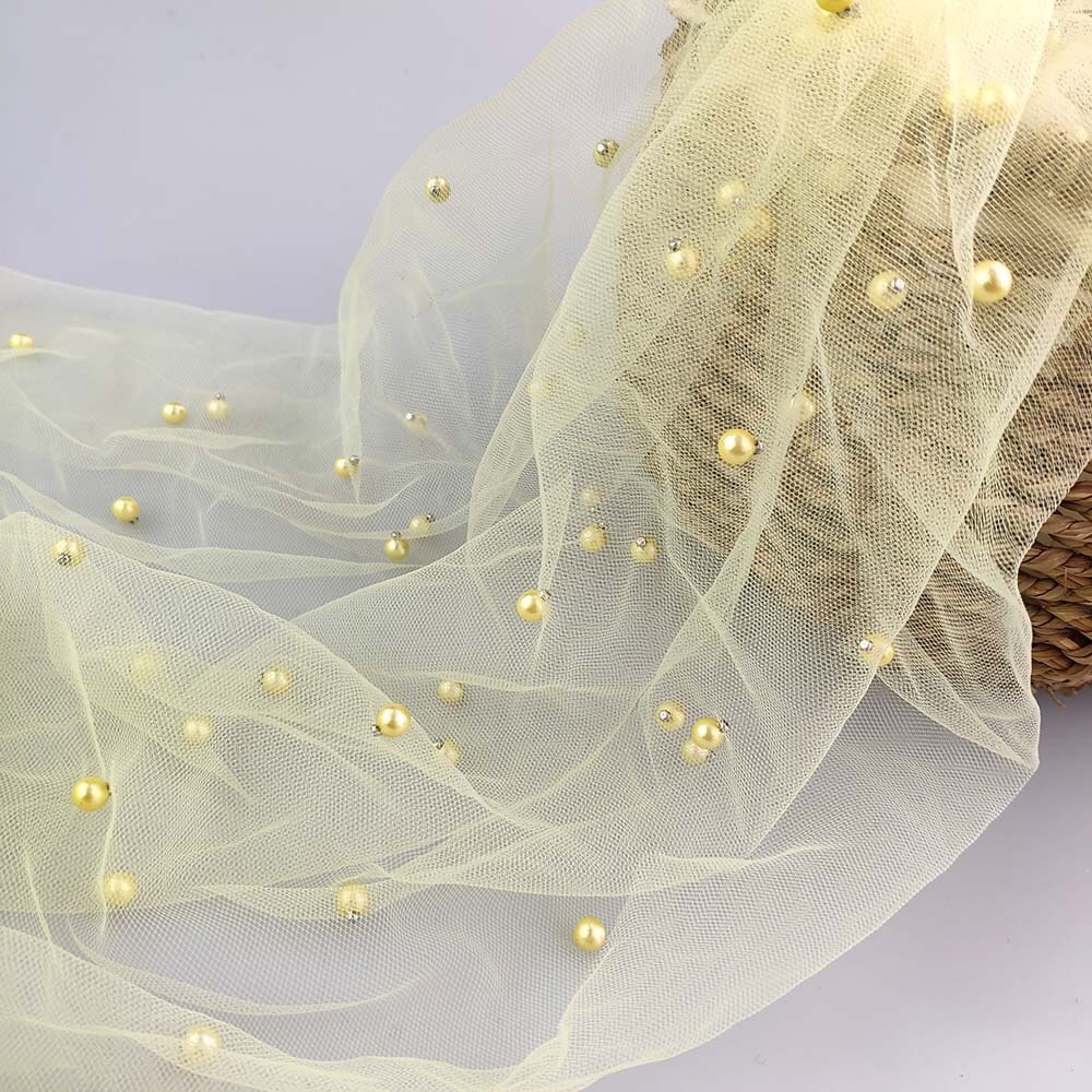 Tissu en Tulle et dentelle perlée, 5 mètres, décoration pour robe, , en Stock, 2022: Bright yellow 5Y