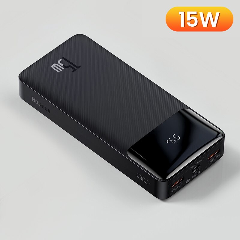Baseus-batería externa portátil de 30000mAh, Powerbank para teléfono Xiaomi mi, 30000: 15W Black