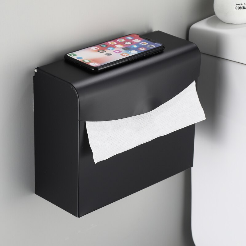 Zwarte Verf Papier Houder Telefoon Rack Papier Doos Ruimte Aluminium Materiaal Badkamer Hardware Wc Plank
