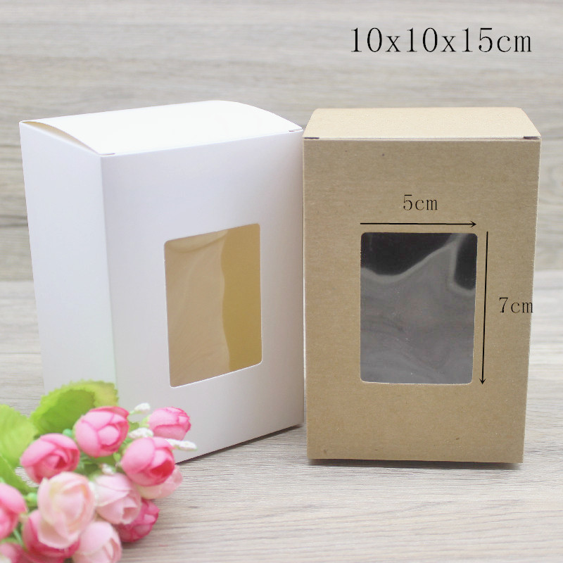 10 Stuks Diy Vintage Kraft Papieren Dozen, Witte Grote Raam Papier Geschenkdozen, Cake Verpakking Dozen, Kerst Geschenkdozen: M / Blauw