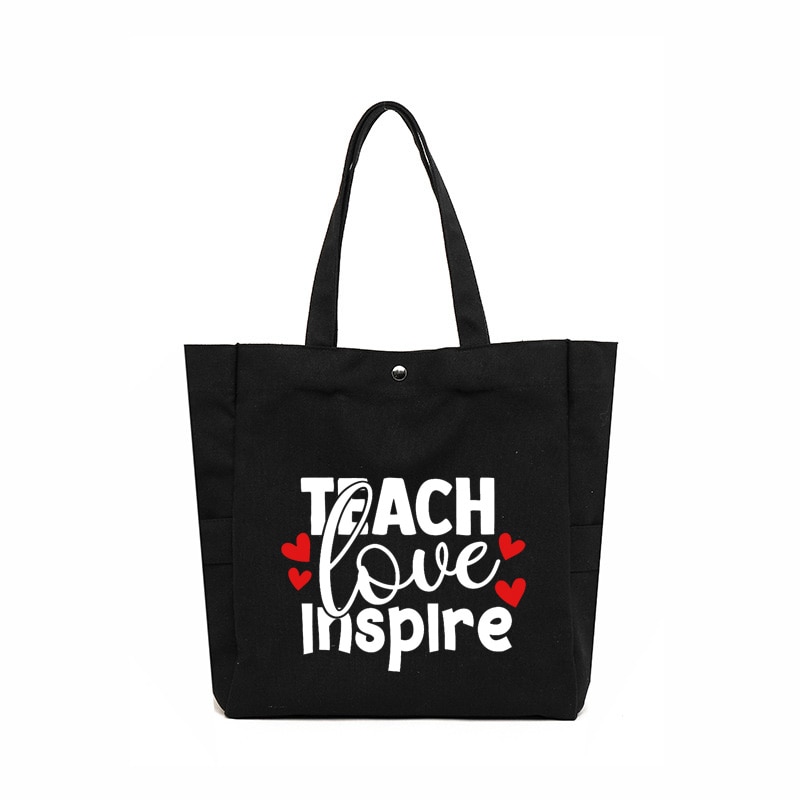 Teach Liefde Inspireren Voor Leraar Schoudertas Grote Capaciteit Dames Tote Bag Canvas Tas Vrouwen Boodschappentas