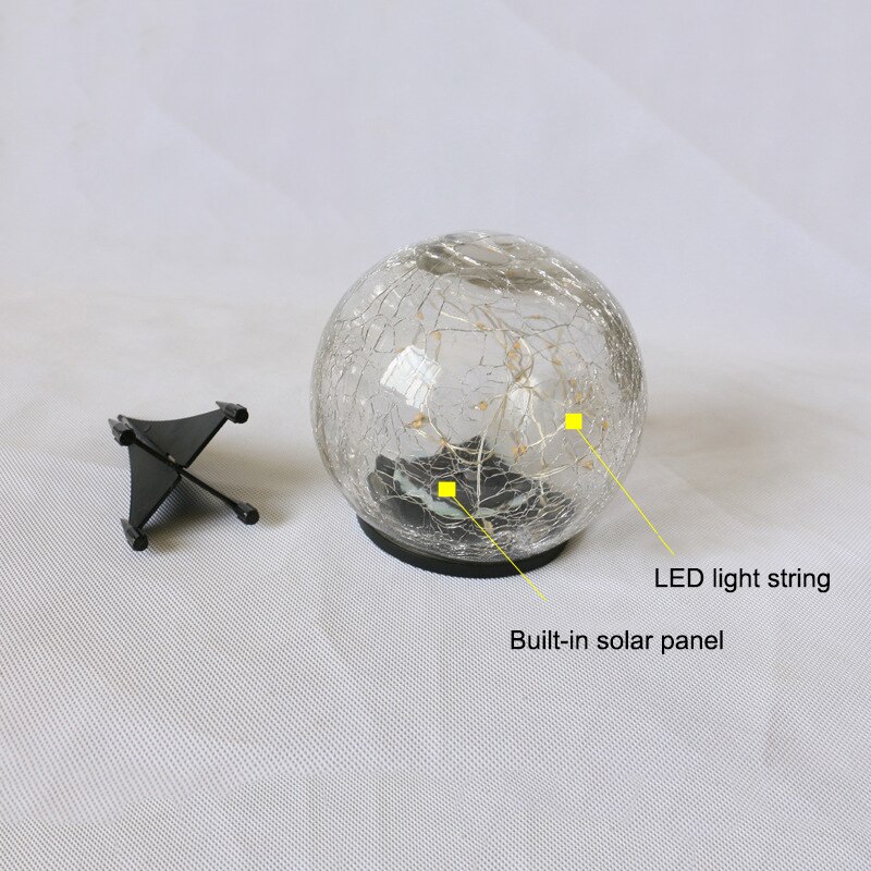 Outdoor LED Solar Court Crack Glass Ball Light Buried Garden Grass Lamp Balcony Layout Decoration Christmas Waterproof Light