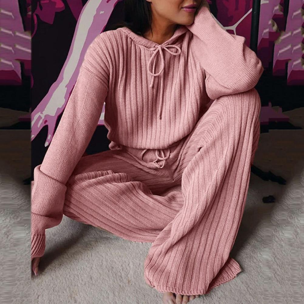 Survêtement Vintage pour femmes, surdimensionné, tricoté, longueur au sol, Streetwear élastique, automne hiver