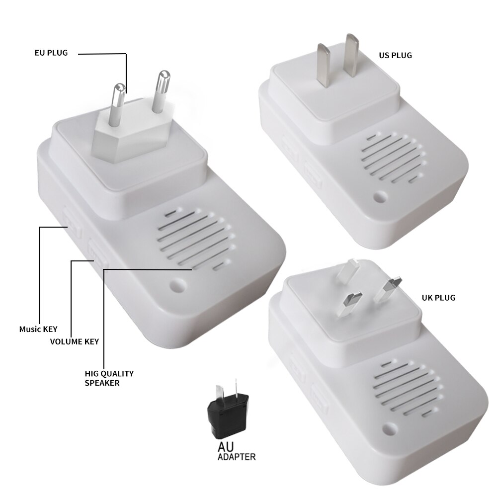 Wemeda intelligent trådlös dörrklocka vattentät 1 knapp 4 mottagare us eu uk plug hem dörr ring klocka 60 klockspel 0-110db 5 volym