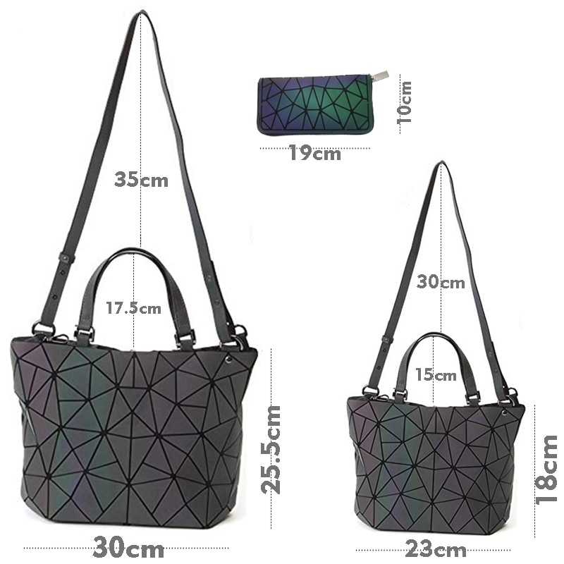 Women's Shoulder Bags Luminous Top-Handle Hologram Geometric Female Wallets and Purse luxury Sets