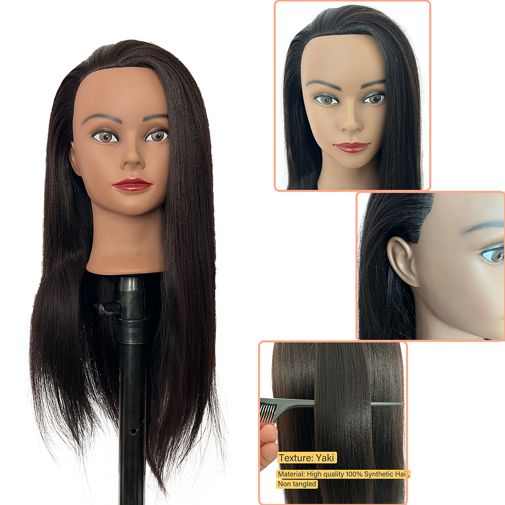 22inches Mannequin Head 100% Synthetic Hair Traininghead Styling Head Braid Hair Dolls Head for Practicing Cornrows and Braids