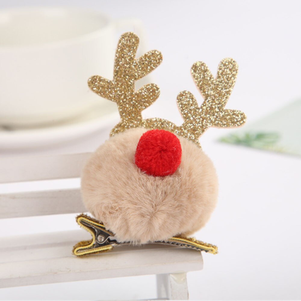 Kerst Clip Kerst Leuke Pompom Elanden Herten Lovertjes Geweien Cartoon Party Haar Accessoire Clip: Gray