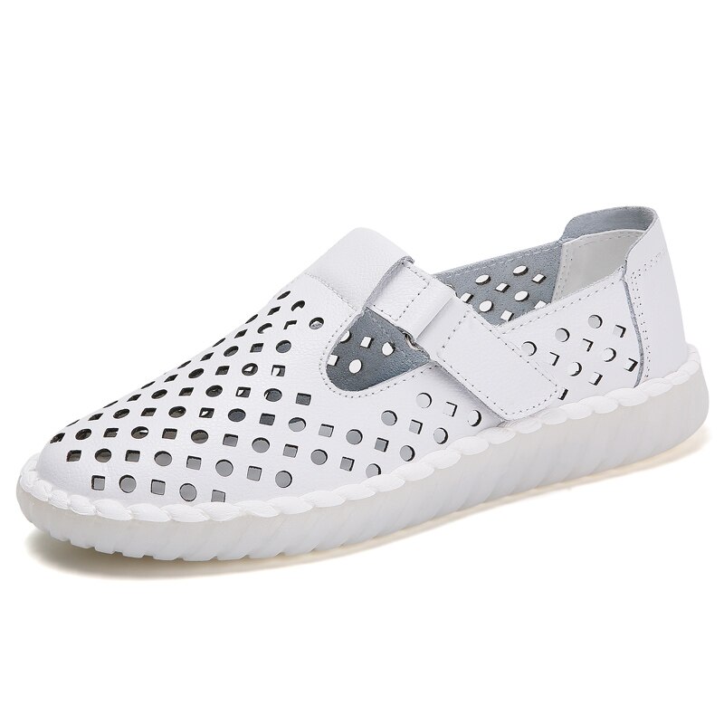 Donna Scarpe Da Passeggio Femminili Scarpe Mocassino Morbida Punta Rotonda Appartamenti Vestito Delle Donne di Autunno Piccolo In Pelle Microfibra Infermiere Estate Calzature Outdoor: White B / 7