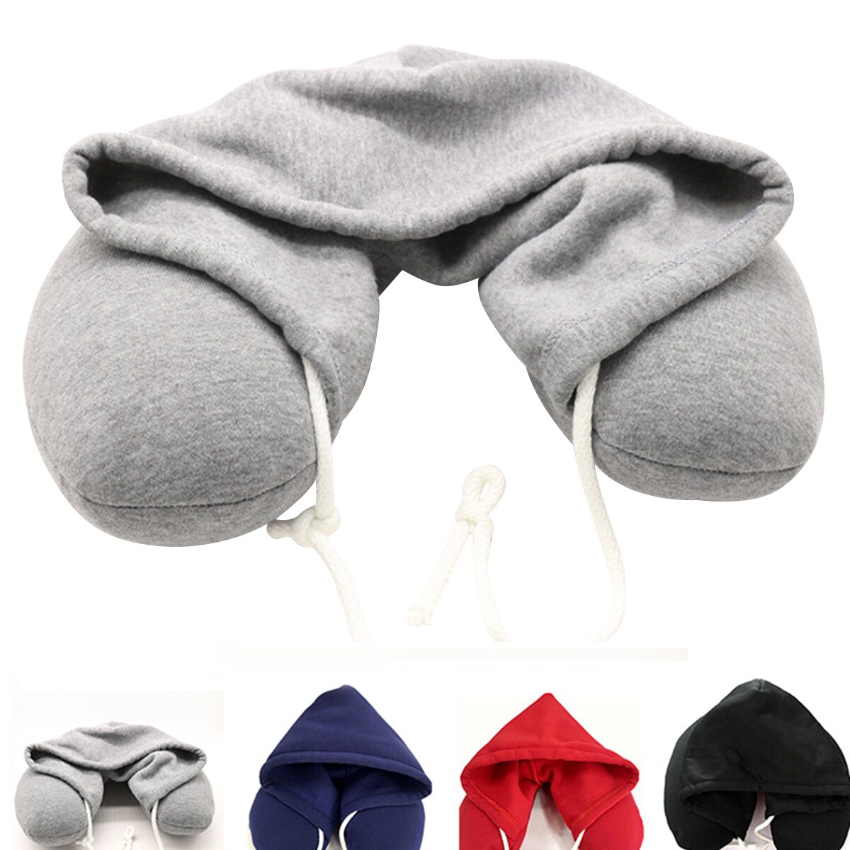 Zachte U Type Nekkussen Hoodie Microfiber Neksteun Kussen Met Trekkoord Reizen Middag Dutje