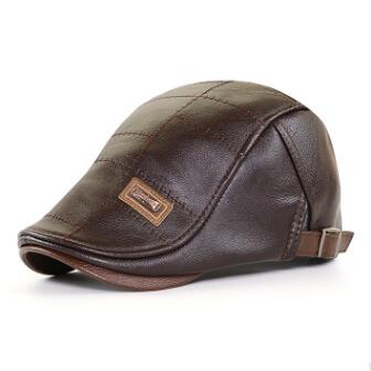 Xdanqinx vinter herrmössa sammet varma basker pu läder vinterhattar för män chapeau justerbar storlek casual märken keps pappas hatt: Mörkt kaffe
