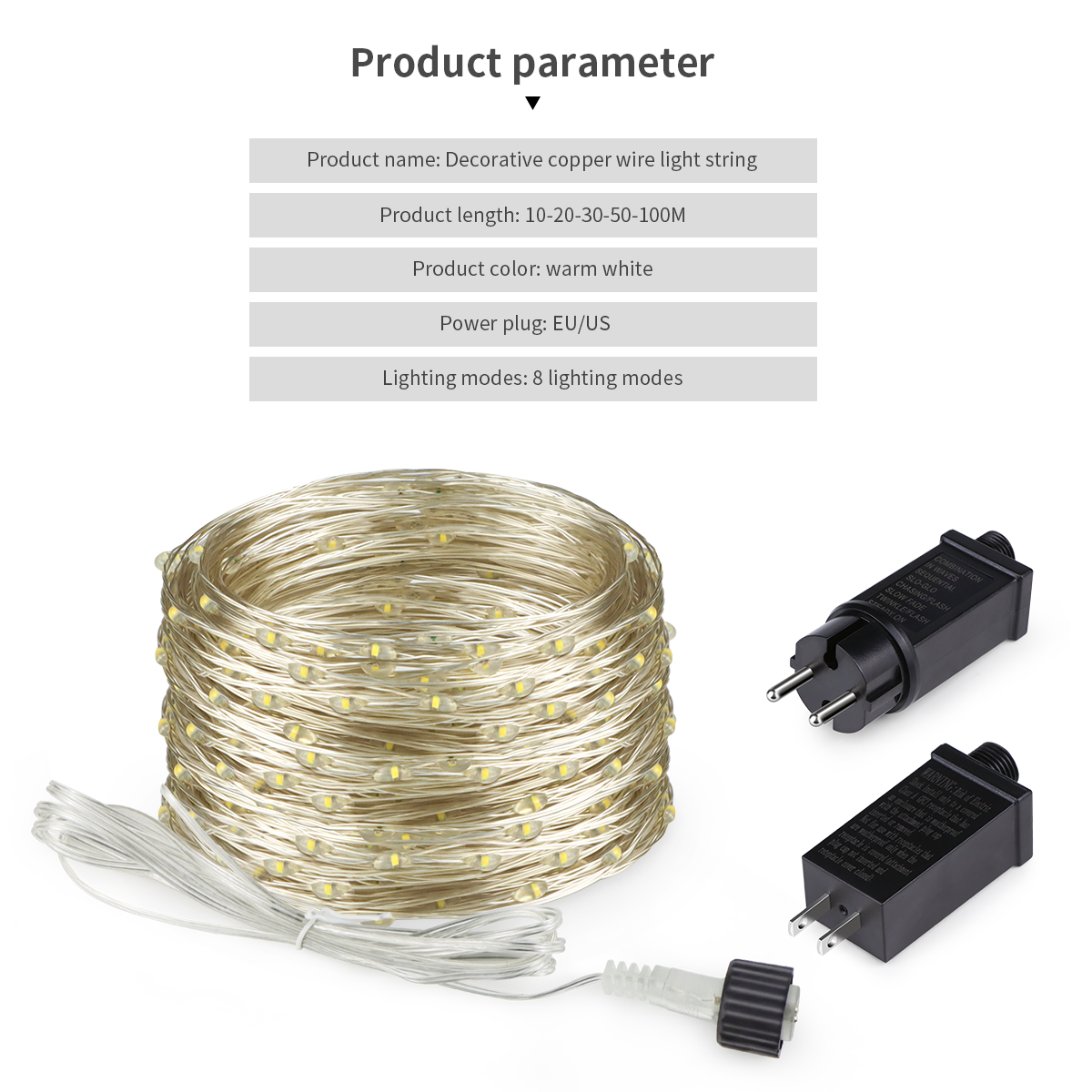 Guirnalda de luces LED de 10M-100M, guirnalda de luces de alambre de cobre, cadena de luces de hadas impermeables de 220V y 110V, decoración impermeable para fiestas de cumpleaños