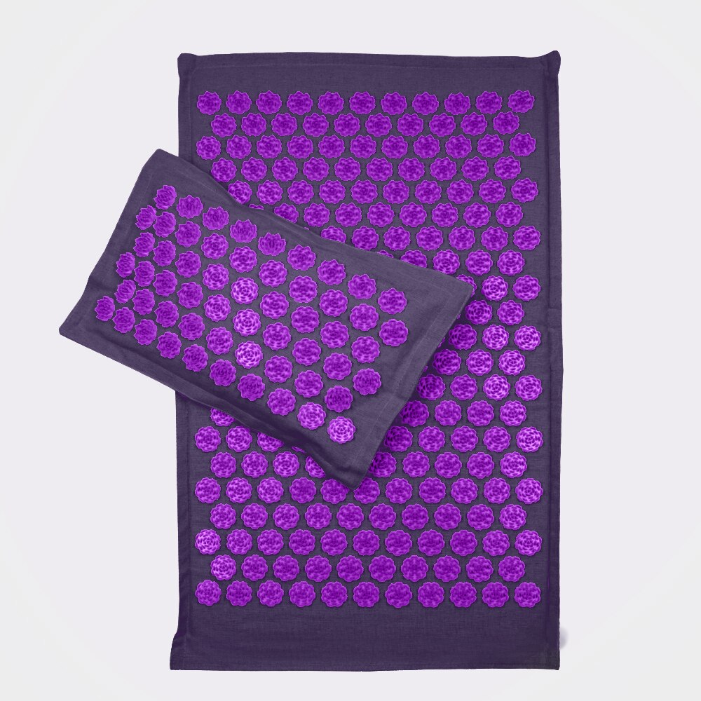 Lotus Acupressure Mat Set Back Body Massage Mat with Pillow Coconut Fiber Pain Relief Shiatsu Massage Cushion Yoga Mat Spike: Purple Pillow Mat 02
