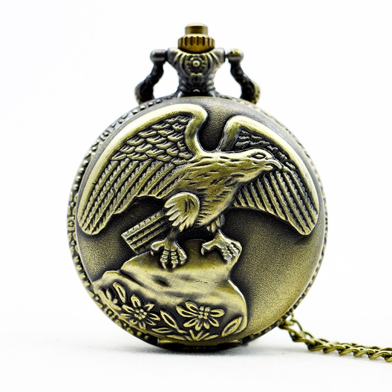 Invincible Eagle Vintage Quartz Pocket Watch Necklace Pendant Womens Mens Fob Watch