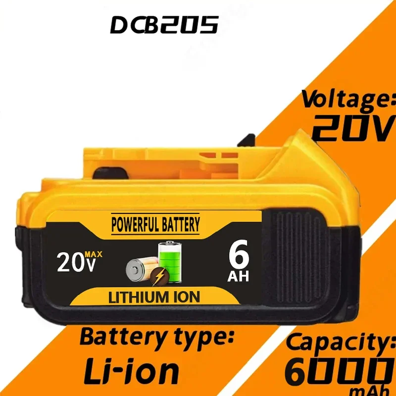 For Dewalt 20V 6Ah MAX Power Tools Replacement Battery DCB180 DCB185 DCB184 DCB200 DCB203 Rechargeable Lithium-ion Battery