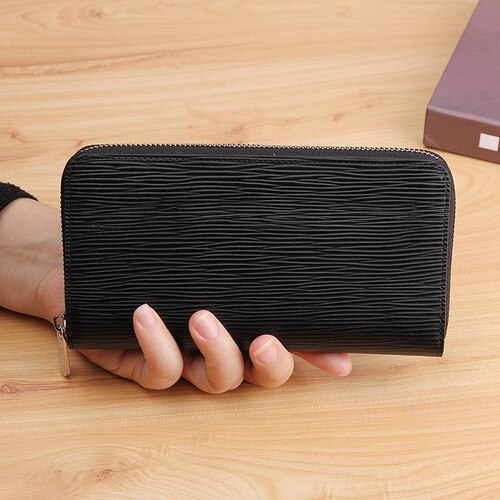 Portefeuille en croûte de cuir jaune pour femmes, pochette à fermeture éclair, Style japonais: Black