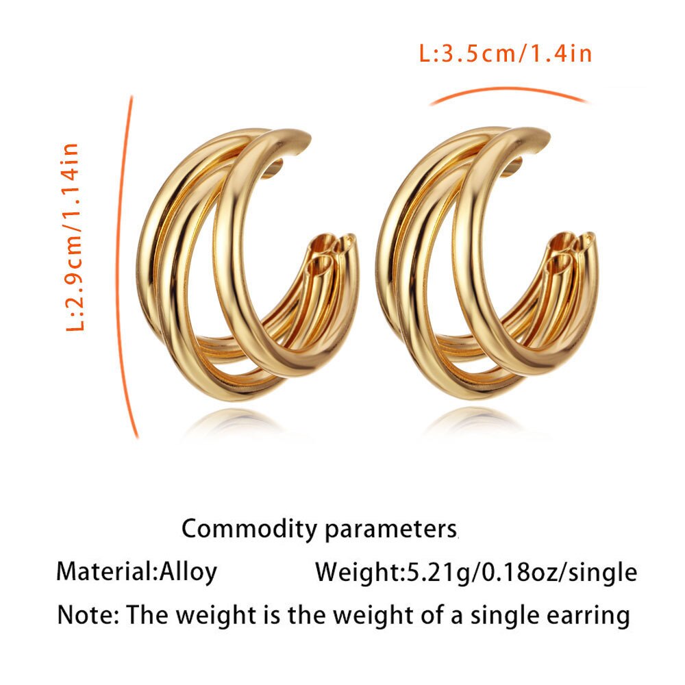 Klassieke Stijl Drie Layes Goud Zilver Kleur Metalen Oorringen Voor Vrouwen Dames Basic Sieraden Kleine Size Hoop Earring