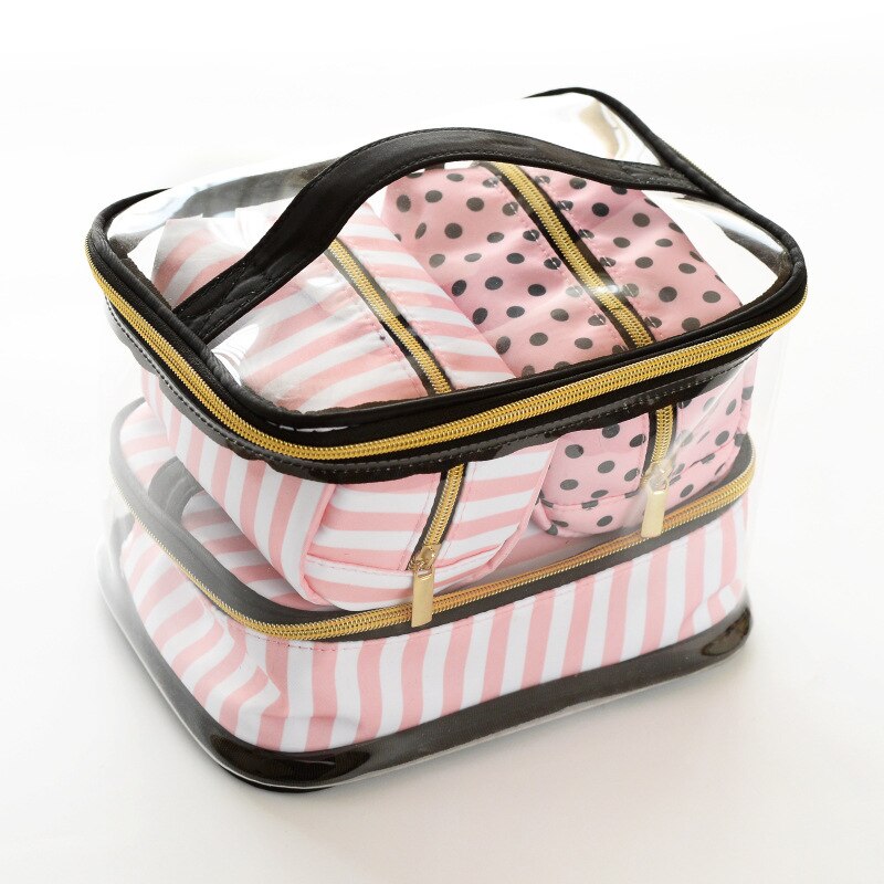 Gennemsigtig pvc kosmetik taske rejse toilettaske firedelt bærbar multifunktions sæt pink makeup organizer taske kosmetiker: 4