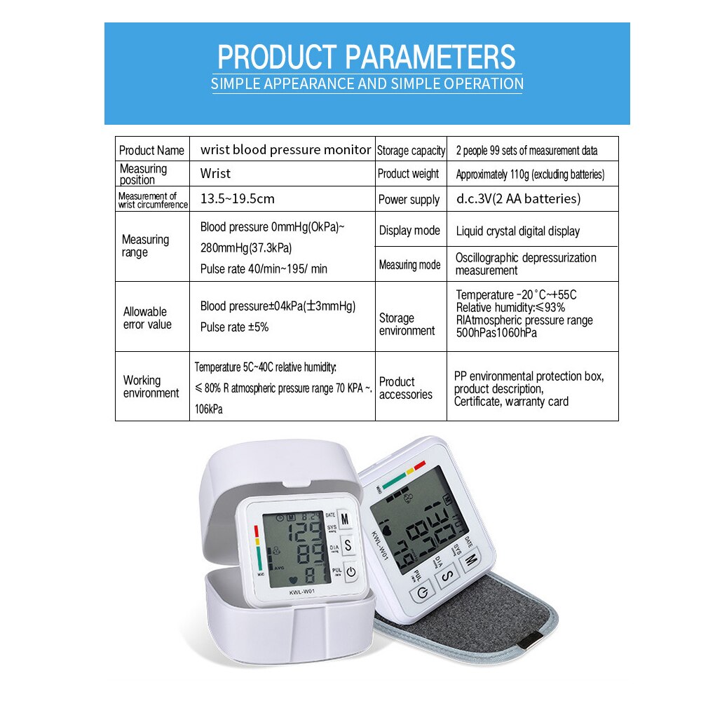 Pols/Arm Bloeddrukmeter Lcd Digitale Pulseheart Beat Rate Meter Apparaat Apparatuur Tonometer Bp Mini Bloeddrukmeter