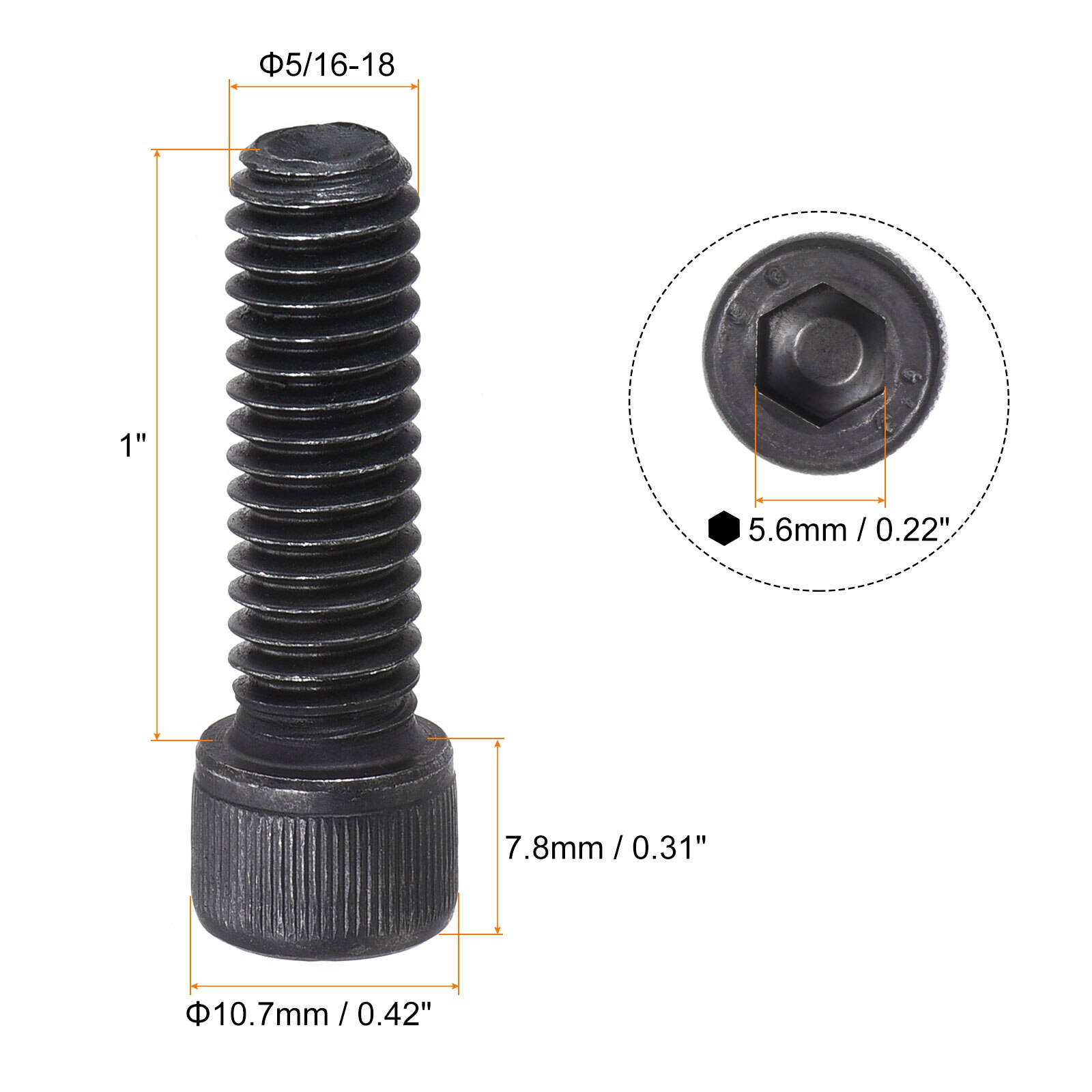 40 Vis à Tête Creuse Hexagonale 5/16-18x1 – Grade 12,9 En Alliage – Uxcell
