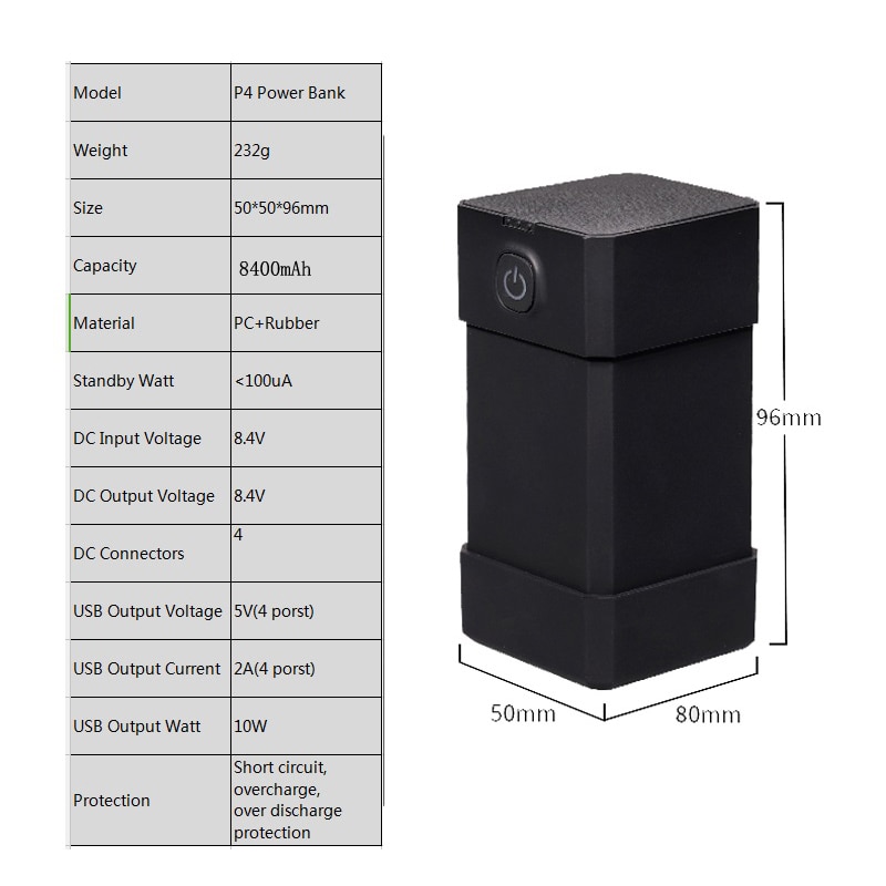 Waterproof 8400mAh 4X18650 8.4V T6 Bicycle Lights Battery Pack Mobile Phone Power Bank DC Output 8.4V + 4PCS Output 5V USB Port