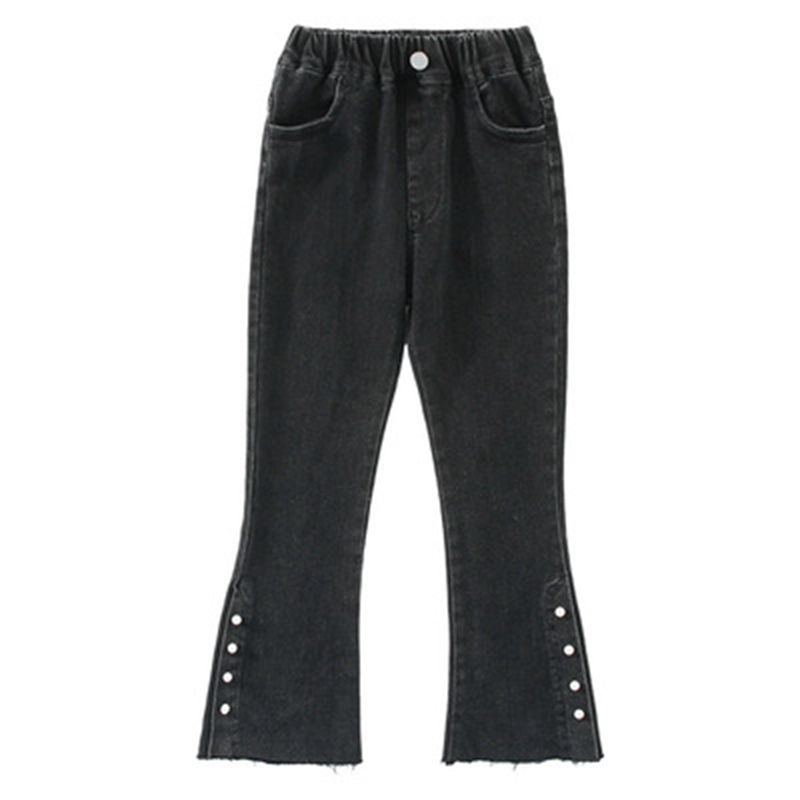 Casual Black Color Girls Jeans Cotton Pearl Bottom Flare Pants Teenage Skinny Trousers for Spring Autumn Clothes 6 8 11Years OId