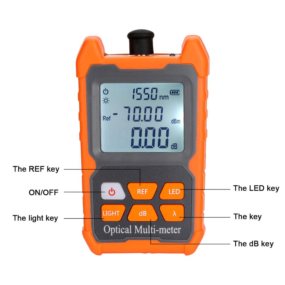 Portable FTTH Fiber Optic Cable Tester Mini Fiber Optical Power Meter 8 Wavelengths with LED Light Network Cable Tester tools