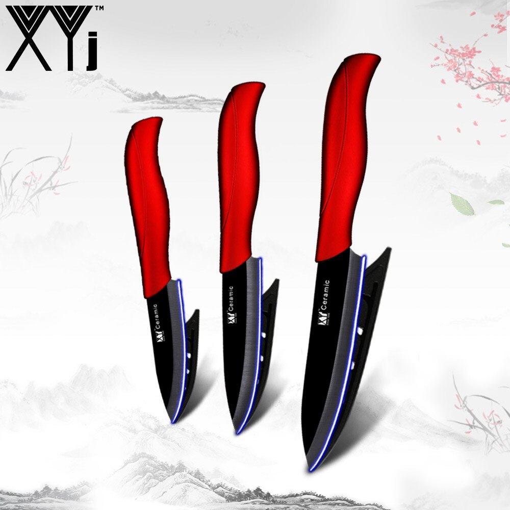 Xyj keramisk kniv kokk kjøkkenkniv sett lett bestikk japansk keramisk kniv sett 3 4 5 tommers kokekniv skjæreverktøy: Rød h svart blad
