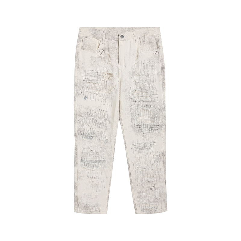 Pantalones vaqueros desgastados con agujeros rasgados para hombre, Jeans rectos de estilo Hip Hop, ropa de calle lavada con bolsillos informales: NZ70 PIC COLOR / Asian M