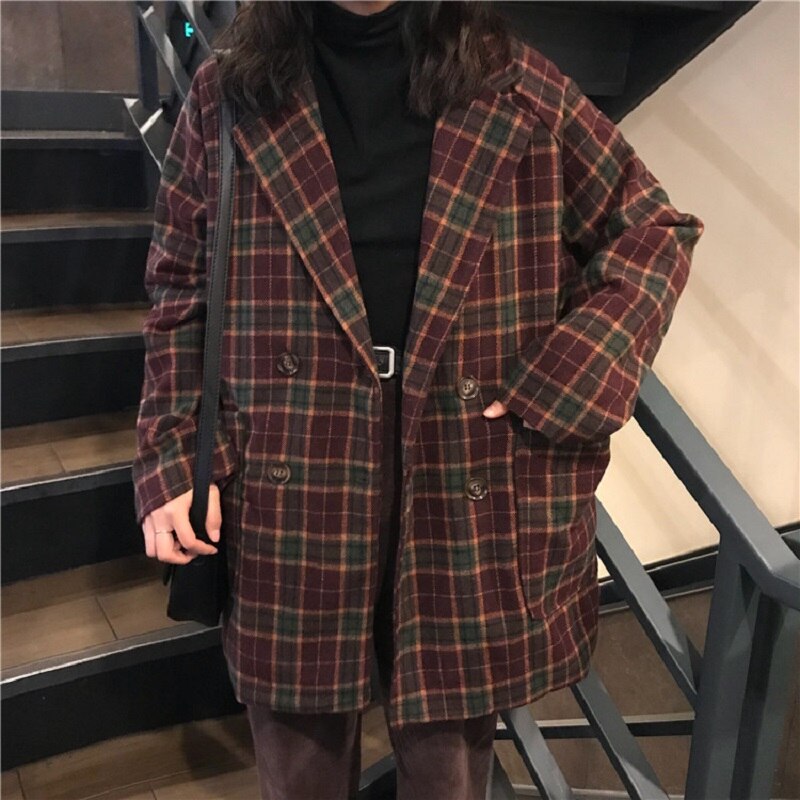 Korea ulzzang verlieren Plaid jacke weibliche herbst neue eins Harajuku Jahrgang schick lange ärmeln Geschmack lässig frauen jacke: Ursprünglich Titel