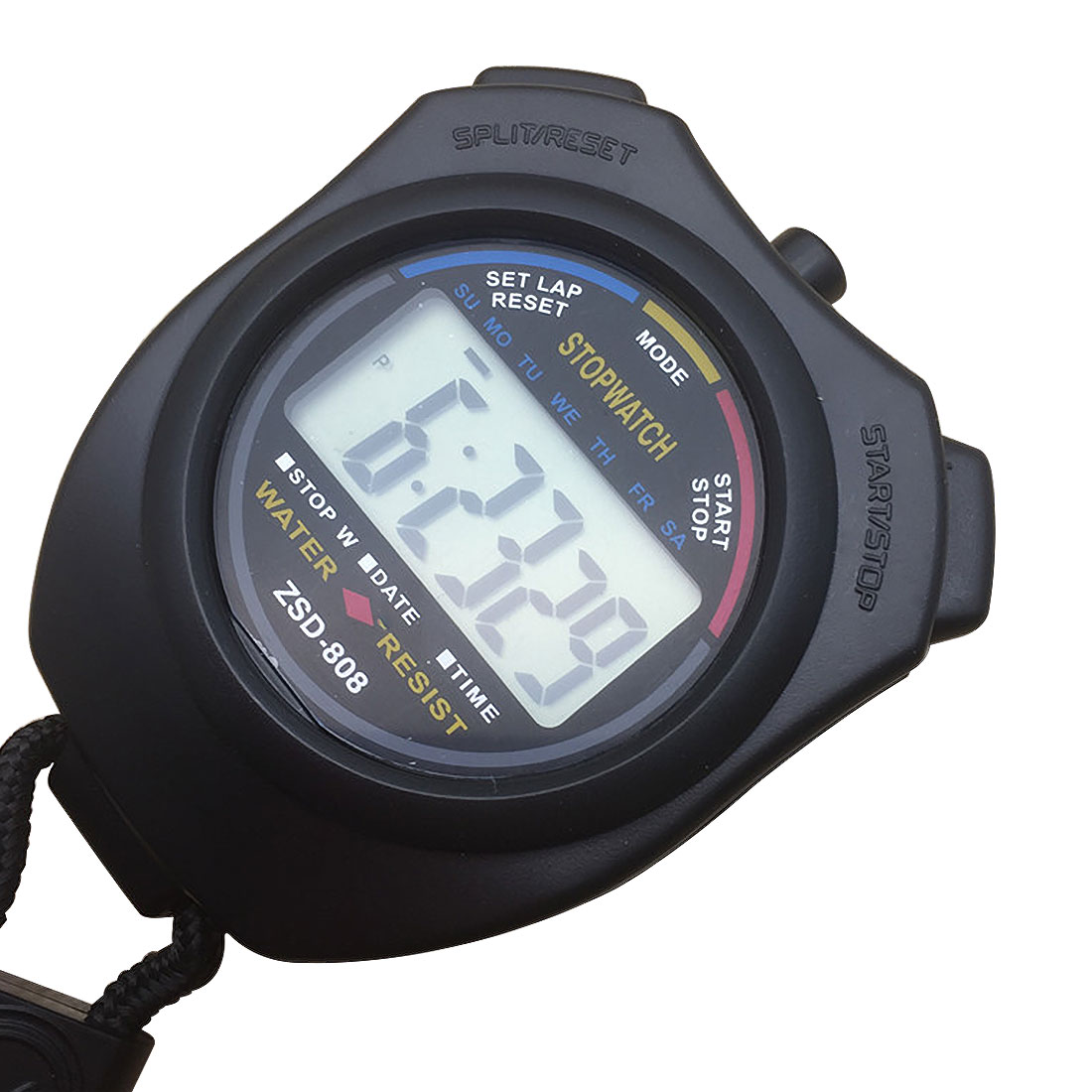 Cronômetro digital profissional portátil ABS, à prova d'água com LCD, cronógrafo, esportes, temporizador com cordão