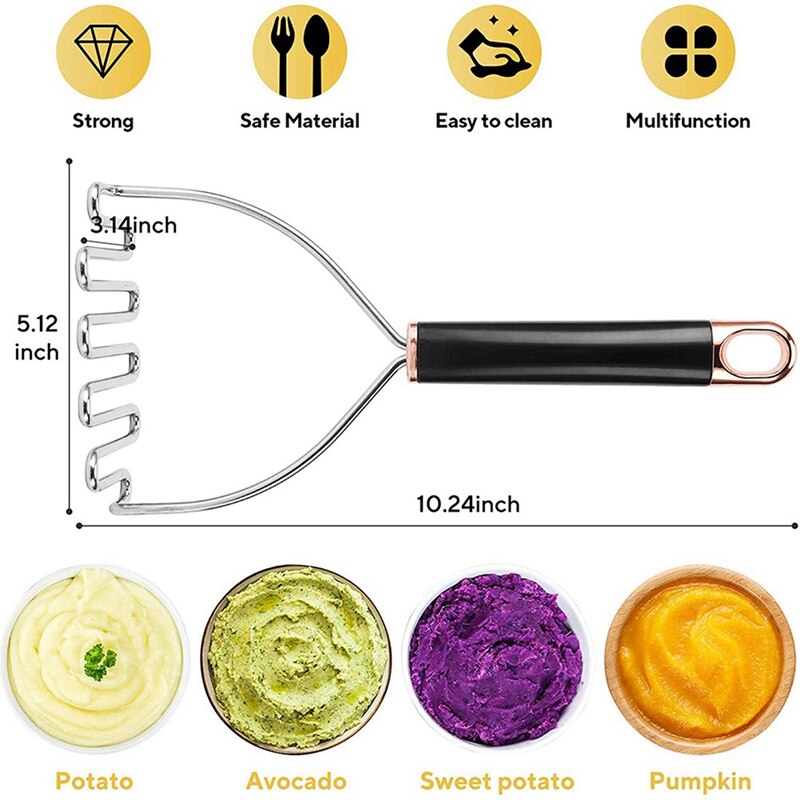 2Pcs Aardappelstamper Rvs, Aardappelpuree Stamper, beste Stamper Keuken Tool Voor Bean(Rose Goud &amp; Zilver)